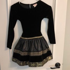 Girls velvet black/gold dress
